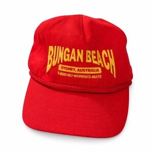 Vintage Red Bungan Beach Cap with Yellow Embroidery